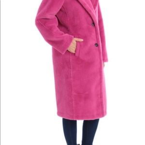 AVEC LES FILLES BONDED FAUX FUR FUSCHIA MIDI COAT